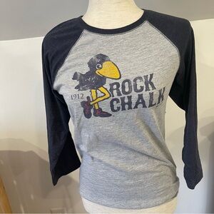 Rock Chalk Kansas Jayhawks Raglan Shirt - gray and navy size small